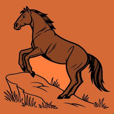 Ausgemalte Version: Wilder Mustang auf einem Felsen
