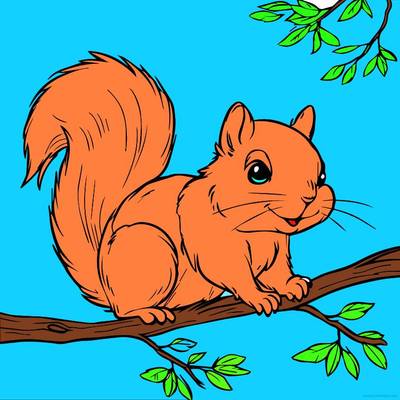 Wersja pokolorowana: Wiewiórka na gałęzi