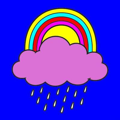 Versão colorida: Nuvem de chuva com arco-íris e gotas