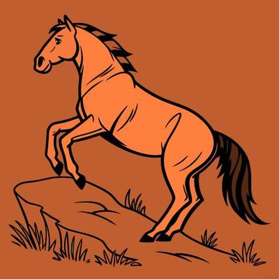 Ausgemalte Version: Wilder Mustang auf einem Felsen