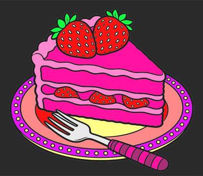 Ausgemalte Version: Detailliertes Erdbeerkuchenstück