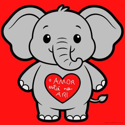 Ausgemalte Version: Kawaii-Elefant von vorn mit Herz