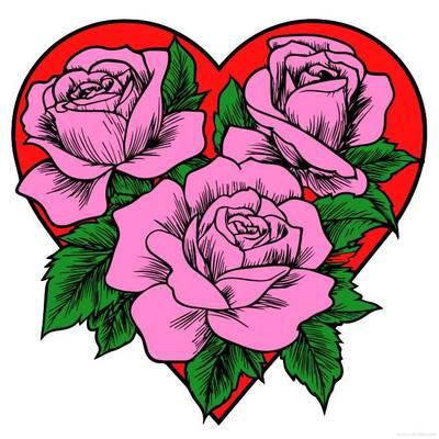 Version coloriée : Roses en design de cœur