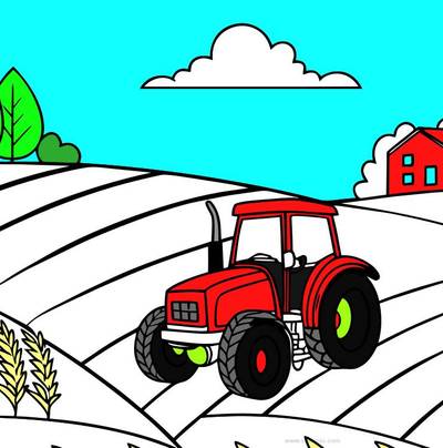 Colored version: Tractor in a farm field