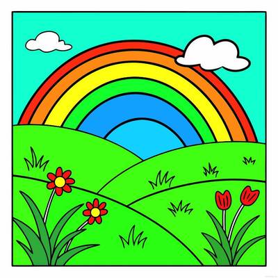 Versione colorata: Arcobaleno sopra colline e fiori