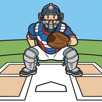 Colored version: Baseball catcher behind home plate