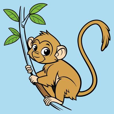 Colored version: Cute little monkey on a branch