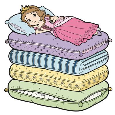 Colored version: Princess on a tall mattress stack