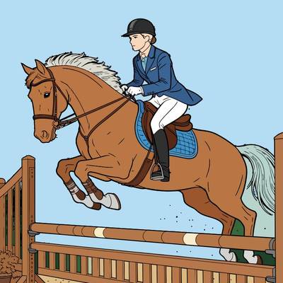 Colored version: Horse and rider clearing a jump