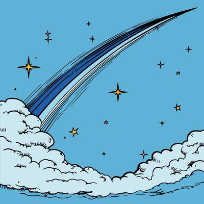 Ausgemalte Version: Wolken und Sterne am Himmel