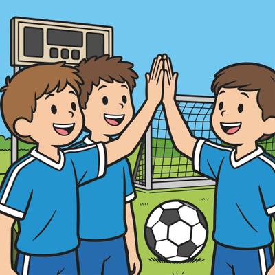 Version coloriée : Des coéquipiers de football fêtent un but