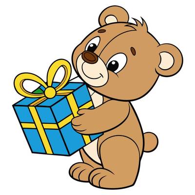 Version coloriée : Ourson debout avec un cadeau