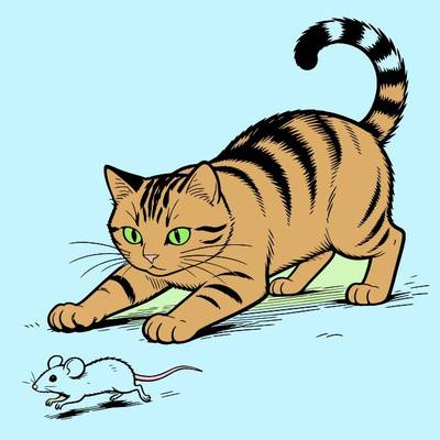 Ausgemalte Version: Katze jagt eine Maus