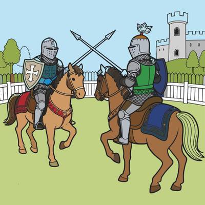 Ausgemalte Version: Zwei Ritter beim Turnier am Schloss