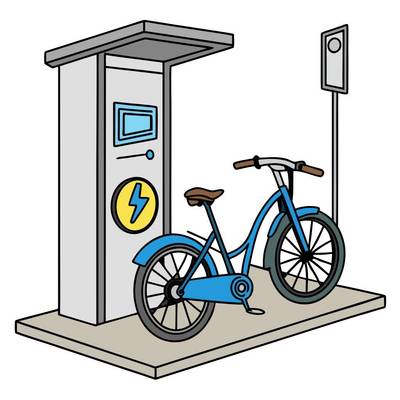 Colored version: Simple e-bike charging scene