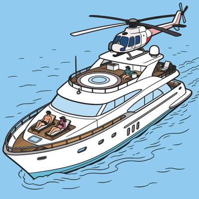 Ausgemalte Version: Luxusyacht mit Hubschrauber an Deck