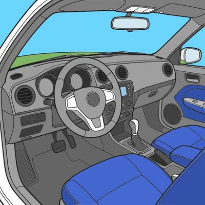 Ausgemalte Version: Detaillierter Auto-Innenraum mit Armaturenbrett