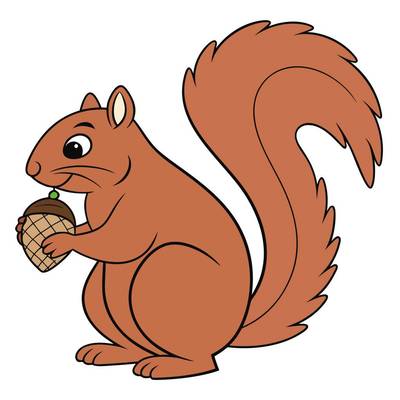 Colored version: Simple squirrel holding an acorn
