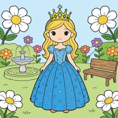 Colored version: Cute princess in a royal garden