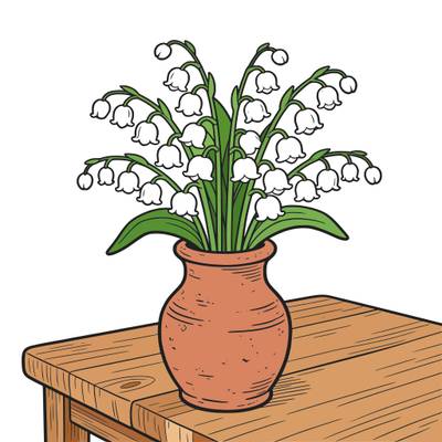 Version coloriée : Muguet dans un vase rustique
