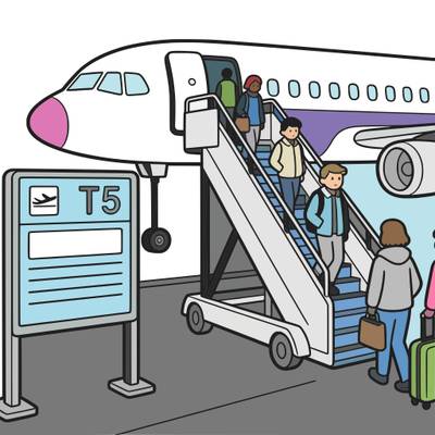 Ausgemalte Version: Boarding am Flughafengate T5
