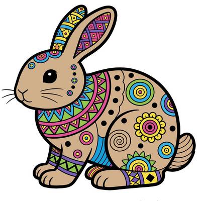 Version coloriée : Lapin zentangle facile à détails floraux