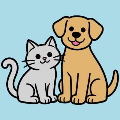 Ausgemalte Version: Katze und Hund in Vorderansicht