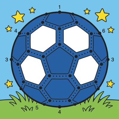 Version coloriée : Ballon de football à relier avec étoiles