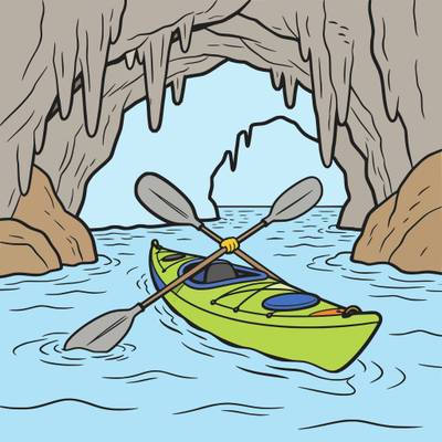 Ausgemalte Version: Kajak in einer Meeresgrotte
