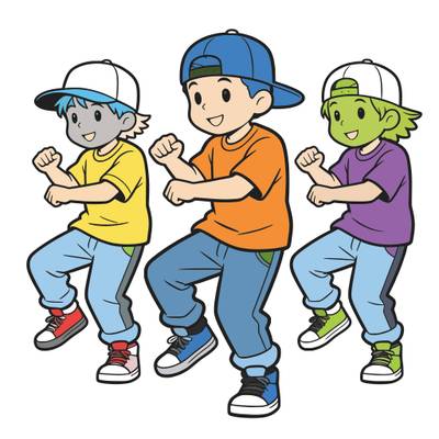 Version coloriée : Groupe d’enfants danseurs hip-hop