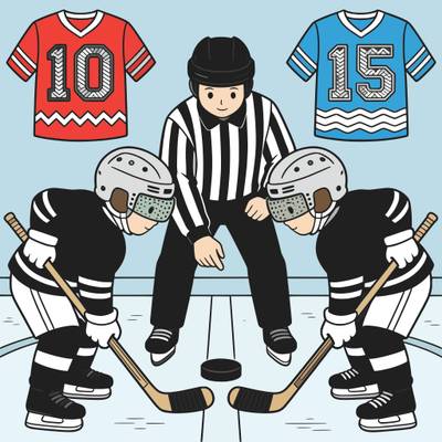 Version coloriée : Mise au jeu de hockey au centre