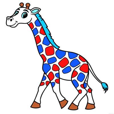 Colored version: Cute kawaii giraffe walking