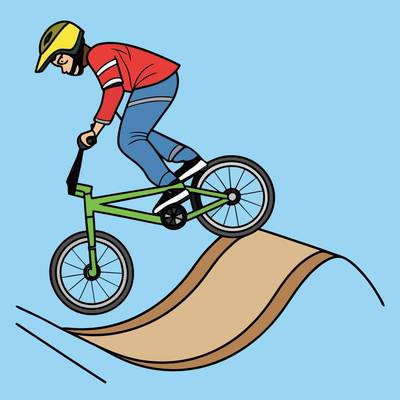 Colored version: Simple BMX rider on dirt ramp