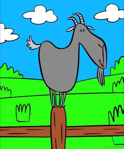 Colored version: Funny goat with a view