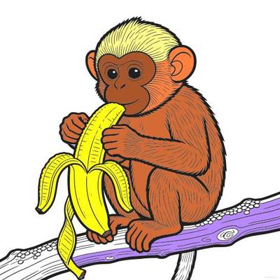 Ausgemalte Version: Detaillierter Affe mit Banane