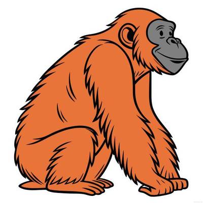 Colored version: Cute sitting orangutan cartoon
