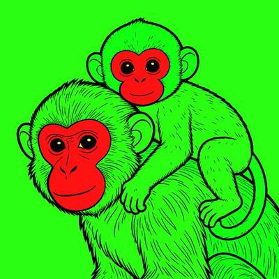 Colored version: Detailed monkey mother and baby