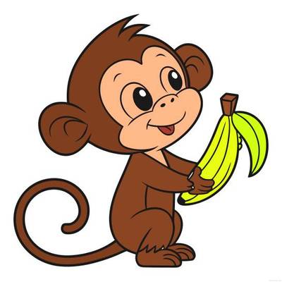 Colored version: Big-head monkey with banana