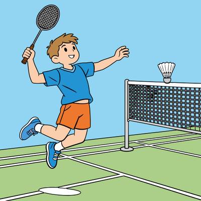 Version coloriée : Joueur de badminton près du filet