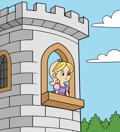 Colored version: Princess looking out from castle tower