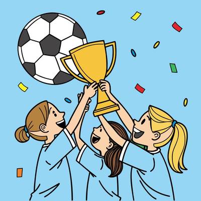 Version coloriée : Filles soulevant la coupe de football