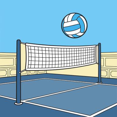 Version coloriée : Filet et ballon de volley en salle
