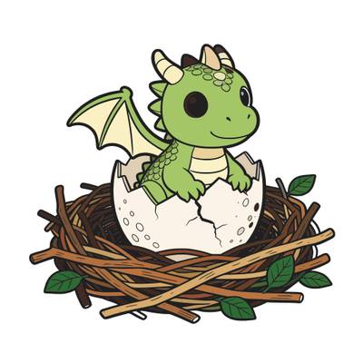Version coloriée : Bébé dragon qui éclot dans son nid