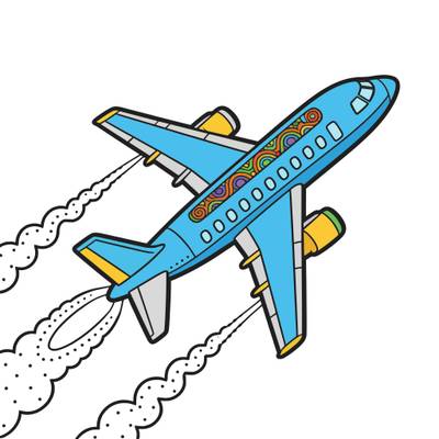 Ausgemalte Version: Düsenflugzeug mit Kondensstreifen