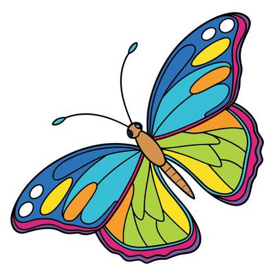 Ausgemalte Version: Einfacher Schmetterling in Seitenansicht
