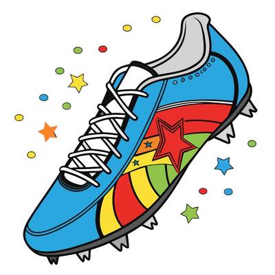 Version coloriée : Chaussure de foot vue de côté avec étoiles
