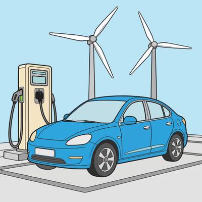 Colored version: Electric car charging, front view