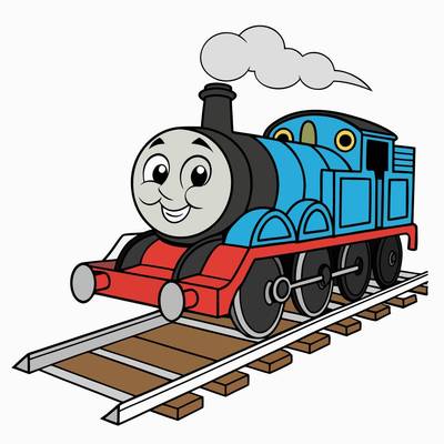 Version coloriée : Locomotive souriante sur des rails