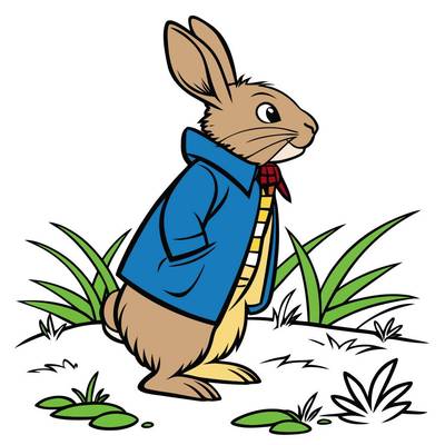 Ausgemalte Version: Hase mit Jacke im Garten