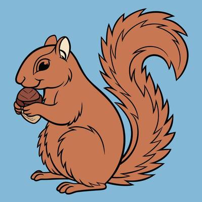 Colored version: Close-up squirrel with acorn